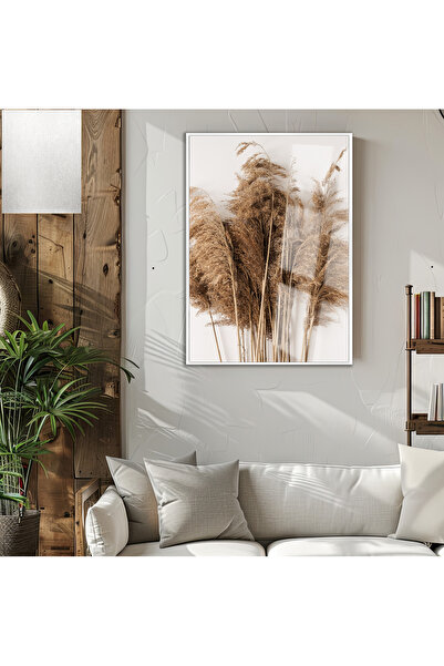 Harikabirev HARİKABİREV | MODEL DE PLANTĂ DECORATIVĂ DE IARBA PAMPAS | TABLA DE STICLA TEMPLATA CU CADRU, SIMPLE, VERTICALA