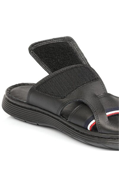 U.S. Polo Assn. Genuine Real Leather Dean Black Sports Anatomical Sole Men's Slippers