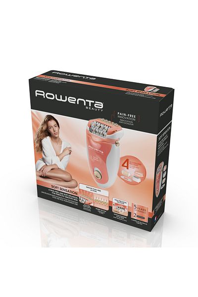 Rowenta Soft Sensation EP5720 Epilator, 2 speeds, 24 tweezers, Pivoting head, White/Orange