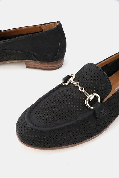 TUNAELLİ Women's Black Nubuck Genuine Natural Leather 36-41 Number Buckle Ballet
