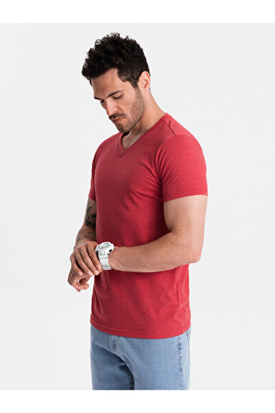 OMBRE BASIC men's classic cotton tee-shirt with a crew neckline - red melange V17 OM-TSBS-0145 XL