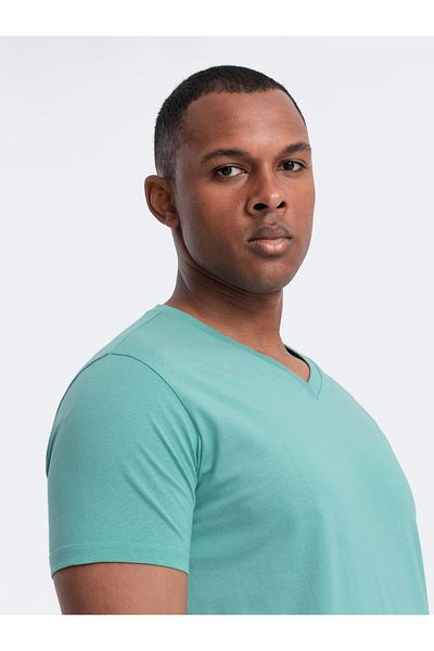 OMBRE Herren BASIC klassisches Baumwoll-T-Shirt mit V-Ausschnitt - türkis V15 OM-TSBS-0145 XXL