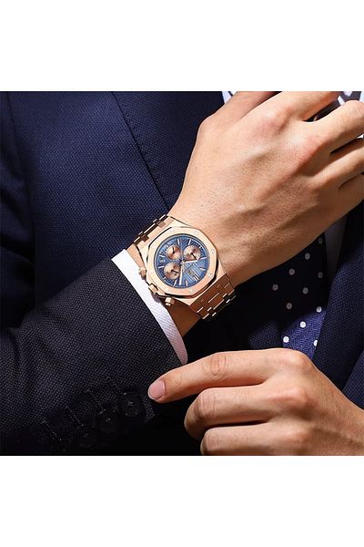delis Men's watch Poedagar CS1841, stainless steel, rose gold, blue dial