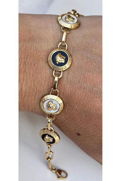juleeco Gold Steel Bracelet with Paperclip and Enameled Inside Vrs Brand Model (17cm-5 cm)