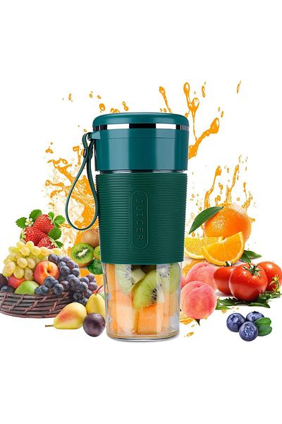 fulina 300ml Electric Juicer,Mini USB Portable Rechargeable, 6 Blades,for Home,Travel,Gym,1300mAh,Green