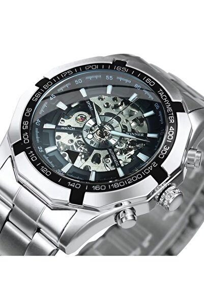 delis Men's watch Winner CS1734, automatic, stainless steel, silver, black dial