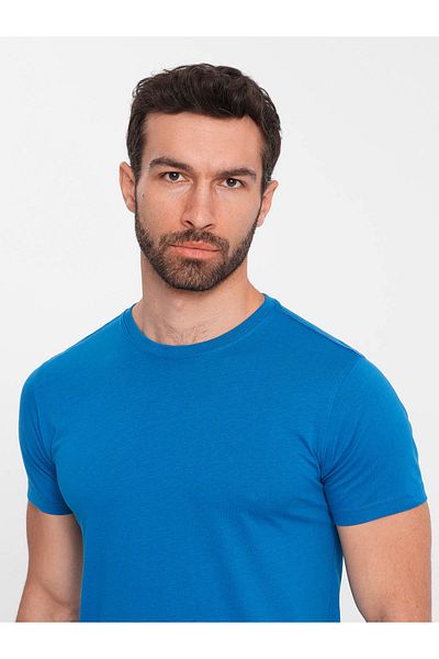 OMBRE Klassisches Herren-BASIC-T-Shirt aus Baumwolle - blau V12 OM-TSBS-0146 S