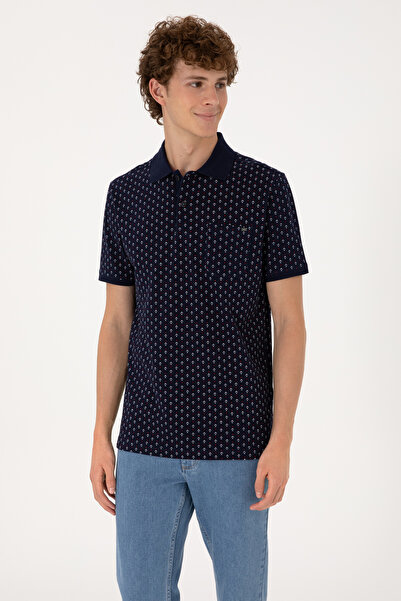 U.S. Polo Assn. Men's Regular Fit Polo Neck Navy Blue Patterned T-Shirt 50299...