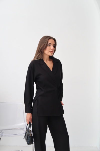 Paw Garage Women's Zarae Double Breasted Collar Side Tie Suit, Summer Shirt-Pants Set