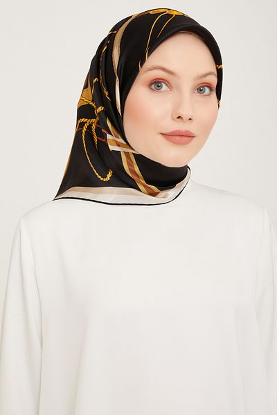 Armine Σειρά Nostalgia Silk Sura Scarf 9046ds-08 Γεωμετρικό σχέδιο Μπεζ-μαύρο