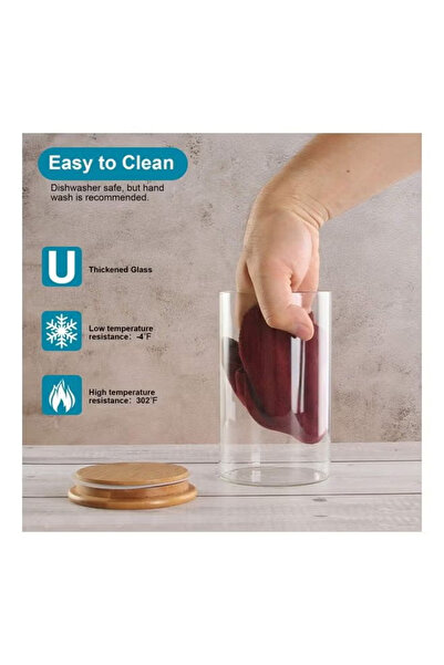 sharpdo 3 Piece Glass Food Container Set With Airtight Bamboo Lid Clear 750ml