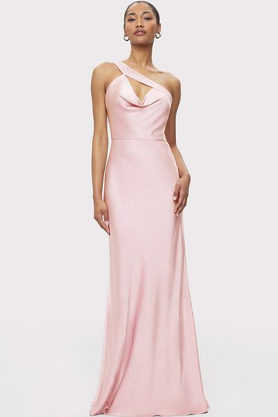 Herve Leger Rochie asimetrică din satin diagonal - - 8, Negru