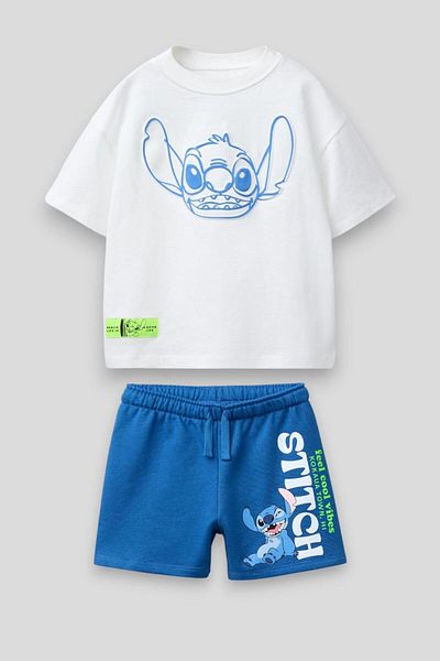 Magu Set tricou și pantaloni scurți din bumbac pentru băiat, alb, albastru, cu imprimeu - Summer Fun