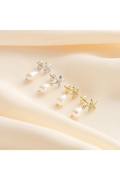 delis Σκουλαρίκια αστερίας από ασήμι 925 με μαργαριτάρι, επιπλατινωμένα με ρόδιο, κοσμήματα θαλάσσης