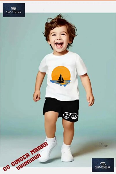 SS SİNSER Παιδικό μπλουζάκι με στάμπα "SAILING SUN BLACK" με λαιμόκοψη - Σετ ...