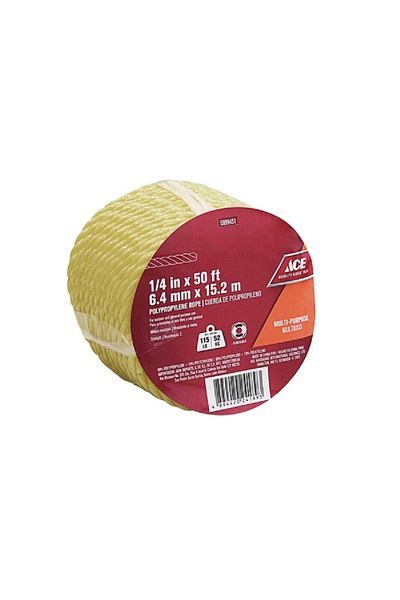 ACE Twisted Braid Multi-Purpose Polypropylene Rope Yellow 6.4mm x 15.2m