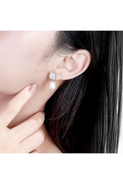 delis Cercei argint 925, JW1565, model perla, placati cu rodiu