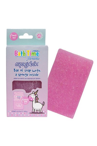 Esponjabon 2 in 1 Bath Sponge and Built-in Soap, with Bubble Gum Fragrance, Bath Time, Esponjabon, 100 gr