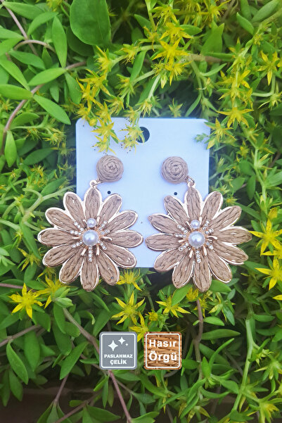 Miss TBee 🌅 أقراط صيفية من الفولاذ المقاوم للصدأ محبوكة من القش