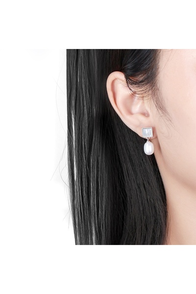 delis Σκουλαρίκια με φυσικό μαργαριτάρι από ασήμι 925, 10mm, επιπλατινωμένα με ρόδιο, κλασικό στυλ