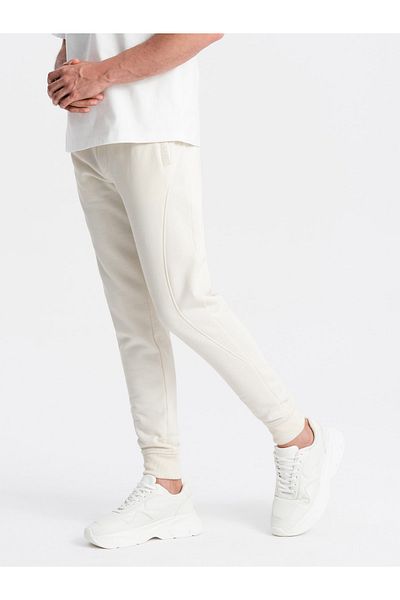 OMBRE BASIC Herren Baumwoll Jogginghose Jogger - creme V5 OM-PABS-0174 XL
