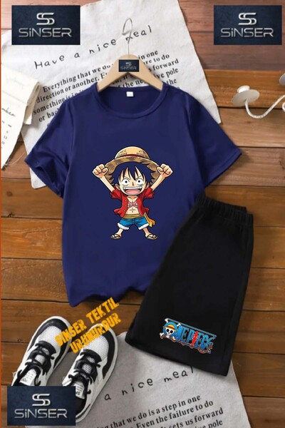 SS SİNSER Παιδικό μπλουζάκι με στάμπα "ANIME ONE PIECE ELLERS YUKARI " με λαι...