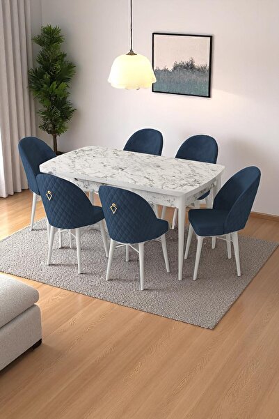 Kaktüs Avm Mia Serisi Açılabilir Mutfak Masası Takımı Beyaz Mermer Desen Masa...