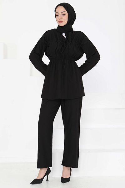 TOFİSA Double Suit with Elastic Waist Black - 27177