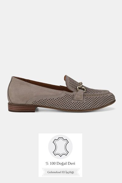 TUNAELLİ Women's Mink Nubuck Genuine Leather Natural Leather 36-41 Number Buckle Ballet Flat