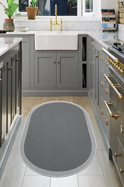 VOPTEKS Gri Halı Makinede Yıkanabilir Kaymaz Taban Mutfak Halısı