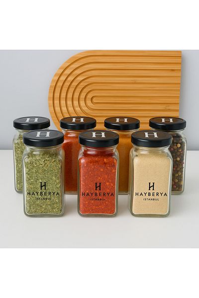 Blissra Set of 6 Glass Spice Jars - Black Lids |   Spoon Compatible 200 ml