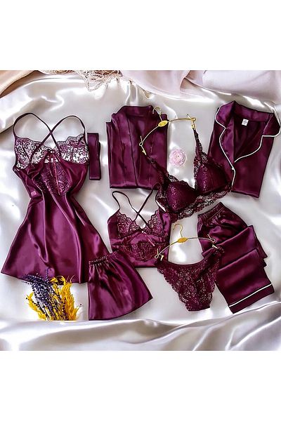 cdh çeyize dair herşey Sunshine Plum Satin Silk 8-Piece Boxed Giant Dowry Set 6732
