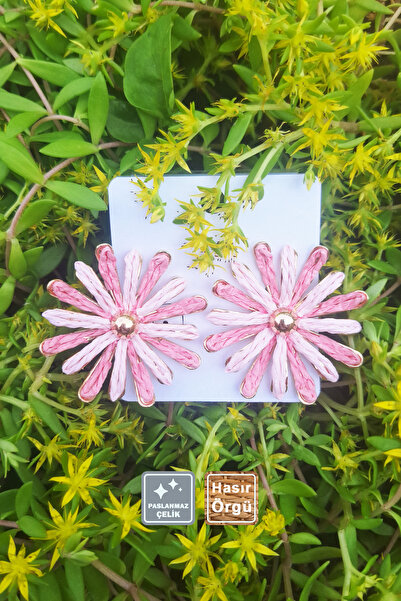 Miss TBee 🌅 أقراط صيفية من الفولاذ المقاوم للصدأ محبوكة من القش