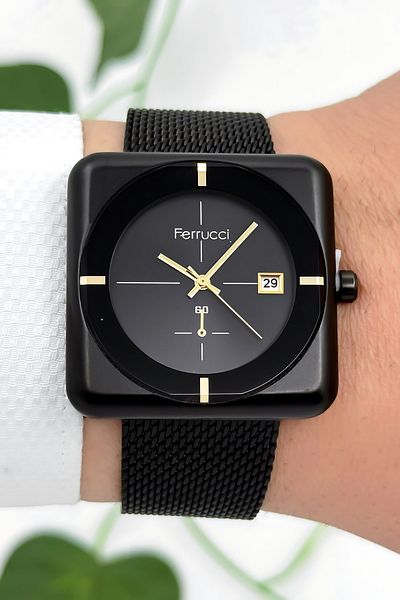 Ferrucci Steel Cord & Special Design, 3Atm Water Resistant Men's Wrist Watch, Black Sdfer162