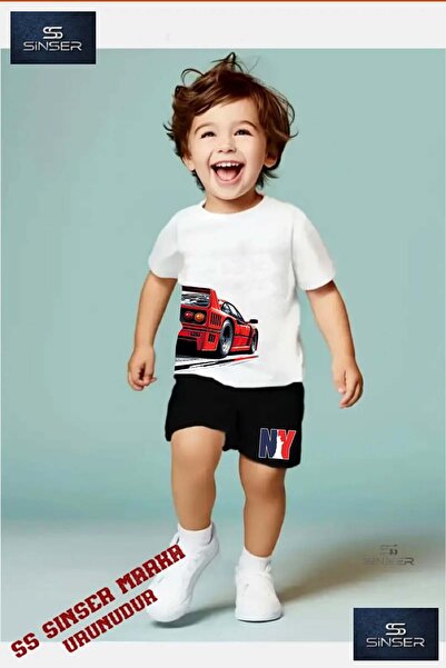 SS SİNSER Tricou cu gât rotund cu imprimeu special pentru copii „CAR RED SAG ...