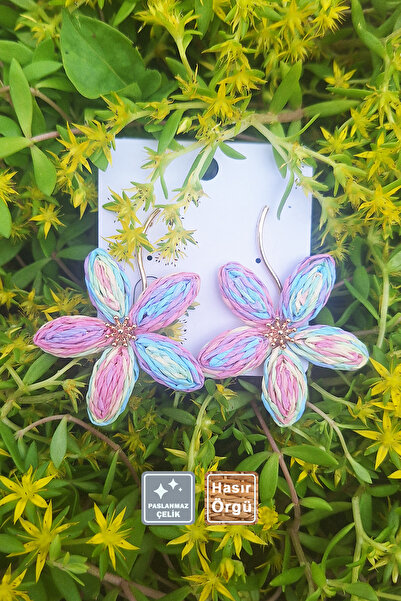 Miss TBee 🌅 أقراط صيفية من الفولاذ المقاوم للصدأ محبوكة من القش