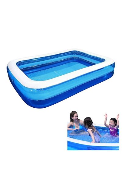 JA Inflatable Pool, White/Blue Color, Rectangular, Two Inflatable Rings, Dimensions 200x150x50 cm, Dura