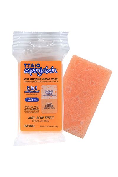 Esponjabon 2 in 1 Bath sponge and built-in soap, anti-acne effect, Esponjabon, 120 gr