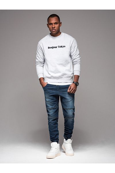 OMBRE Herren-Jeans-Jogginghose mit Rissen und Reißverschlüssen - dunkelblau V1 OM-PADJ-0243 XL