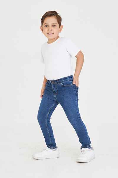 Lexsina Koyu Mavi Erkek Çocuk Rahat Paça Slim Fit Jean Likralı Pantolon LX317d