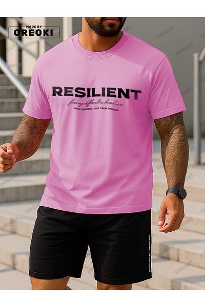 EFFRENATU Durable Printed Cotton Fabric Men's Pink T-Shirt-Siayh Shorts Set