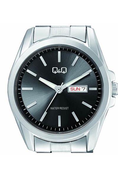 Q&Q A05A-005Py Men's Wrist Watch with Calendar, Silver Color Stainless Steel Band.