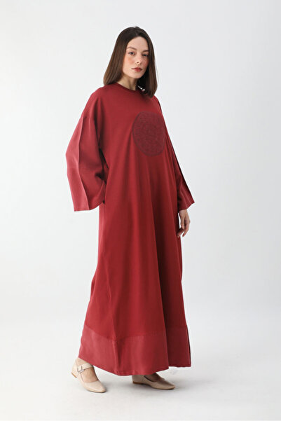 ZÜLAYS Nakışlı Sweat Elbise Kırmızı