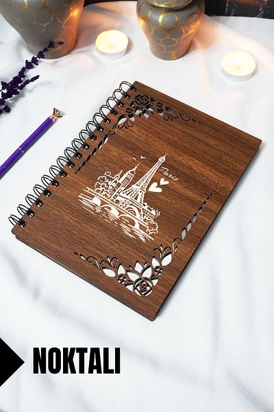 markcat Paris Wooden Cover Notebook - Dotted Notebook - 60 Sheets (120 Pages) - A5 15X21 cm