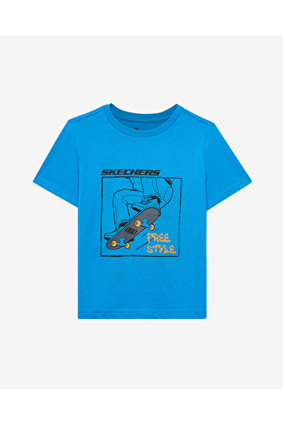 SKECHERS B Regular Fit Graphic Tee T-Shirt Büyük Erkek Çocuk Mavi Tshirt SK25...