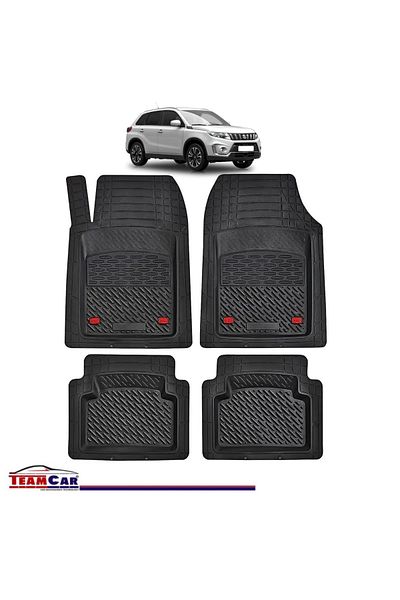 TEAMCAR ® Car Mats Tray Type Compatible Suzuki Vitara III (2005–2015) Black Durable Material