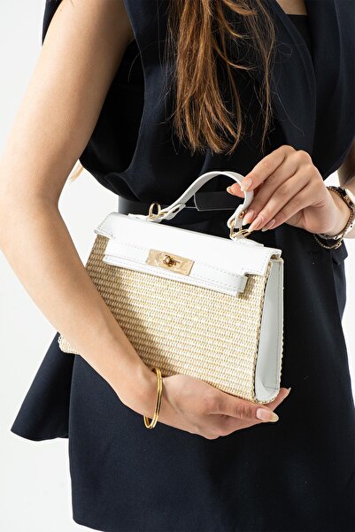 Çanta Trend *** White Straw Women's Hand and Shoulder Bag