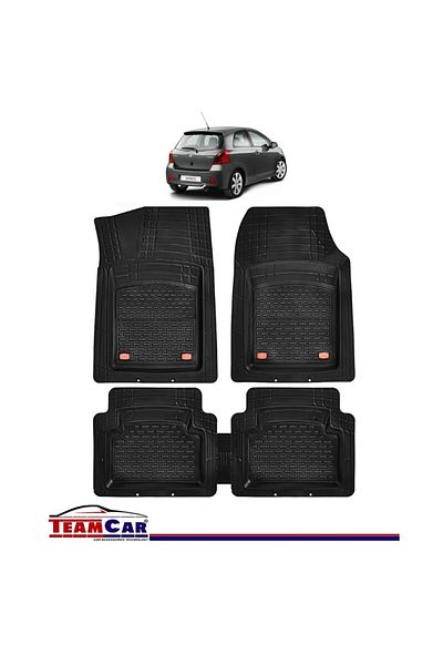 TEAMCAR Covorașe auto tip tavă compatibile cu Toyota Yaris II (2005–2011), negre, material durabil