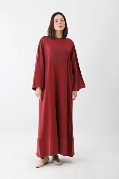 ZÜLAYS Nakışlı Sweat Elbise Kırmızı
