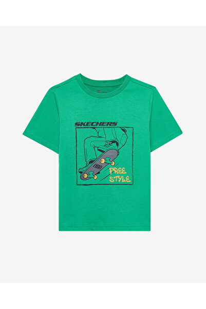 SKECHERS B Regular Fit Graphic Tee T-Shirt Büyük Erkek Çocuk Dark Green Tshir...